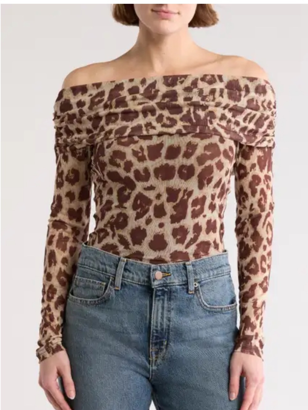 Off the Shoulder Leopard Print Blouse